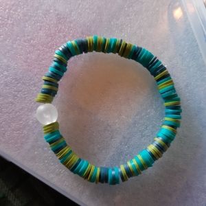 💜 3/$20 Bracelet handmade greens polymer clay beads and stretchy summer